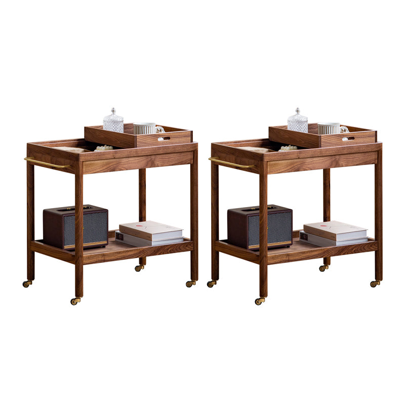 Modernistic Accent Side Table Solid Wood with Storage Living Room Double Tier Dark Walnut 2 Clearhalo 'Coffee & Accent Tables' 'End & Side Tables' 'end_side_tables' 'furn' 'furn_end_side_tables' 'Furniture' 'Living Room Furniture' 7633568