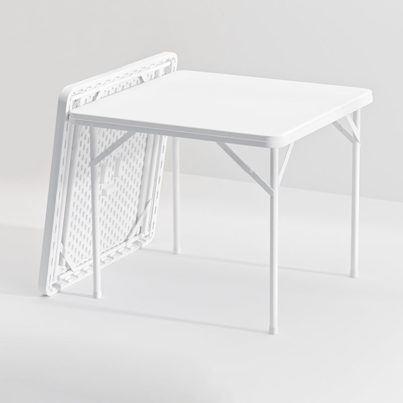 Modern Dining Table Square Plastic Top with 4 Metal Legs for Living Room White Fixed Table Without Chairs Clearhalo 'Dining Tables & Seating' 'Dining Tables' 'dining_table' 'furn' 'furn_dining_table' 'Furniture' 'Kitchen & Dining Furniture' 7635708