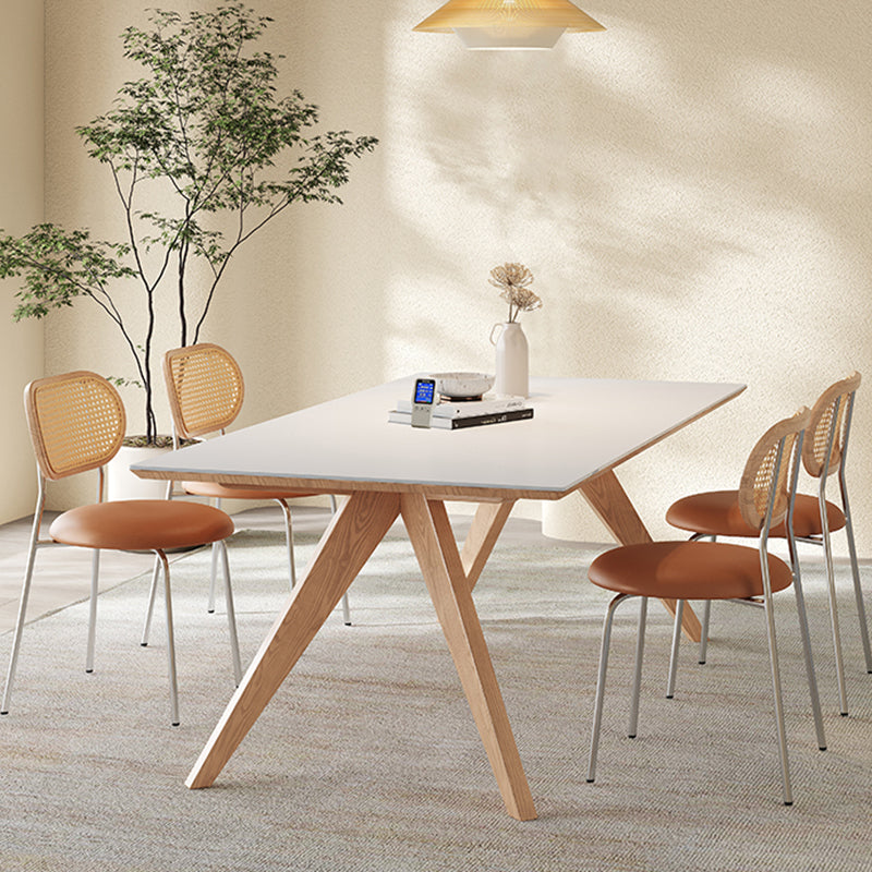 Modern Solid Wood Dining Table White Rectangular Top with Solid Wood Legs