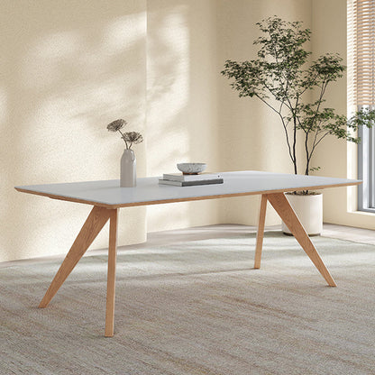 Modern Solid Wood Dining Table White Rectangular Top with Solid Wood Legs