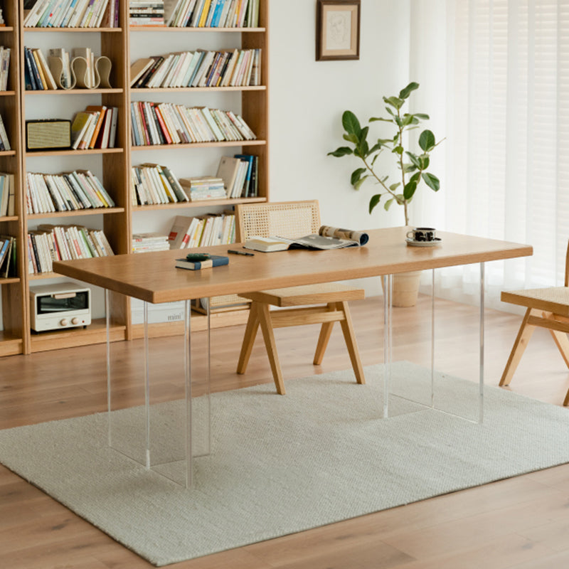 Modern Solid Wood Dining Table Natural Oak Rectangular Top with Double Pedestal Clearhalo 'Dining Tables & Seating' 'Dining Tables' 'dining_table' 'furn' 'furn_dining_table' 'Furniture' 'Kitchen & Dining Furniture' 7635730