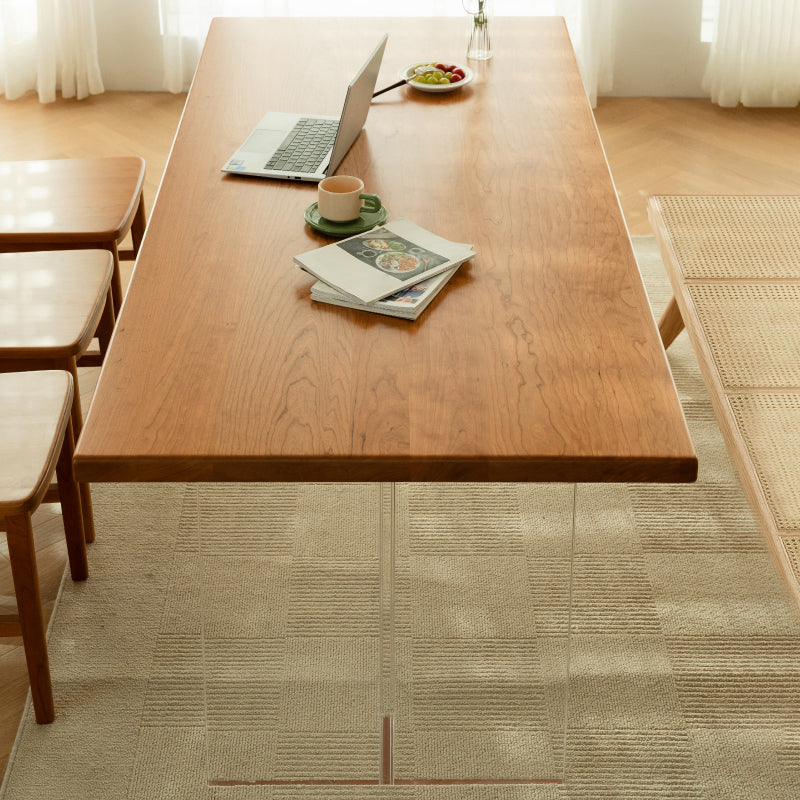 Modern Solid Wood Dining Table Natural Oak Rectangular Top with Double Pedestal Clearhalo 'Dining Tables & Seating' 'Dining Tables' 'dining_table' 'furn' 'furn_dining_table' 'Furniture' 'Kitchen & Dining Furniture' 7635731