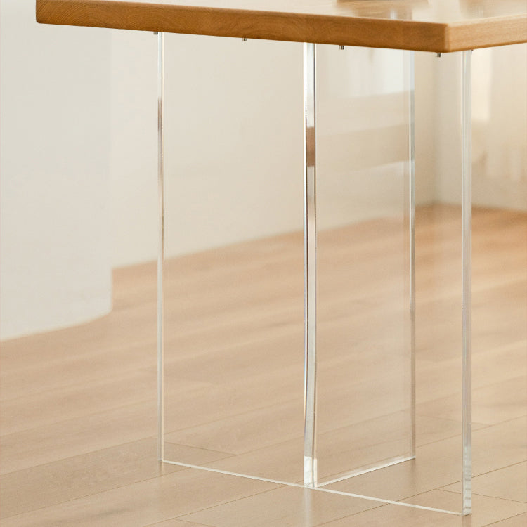 Modern Solid Wood Dining Table Natural Oak Rectangular Top with Double Pedestal Clearhalo 'Dining Tables & Seating' 'Dining Tables' 'dining_table' 'furn' 'furn_dining_table' 'Furniture' 'Kitchen & Dining Furniture' 7635737