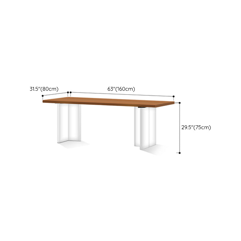 Modern Solid Wood Dining Table Natural Oak Rectangular Top with Double Pedestal Clearhalo 'Dining Tables & Seating' 'Dining Tables' 'dining_table' 'furn' 'furn_dining_table' 'Furniture' 'Kitchen & Dining Furniture' 7635740