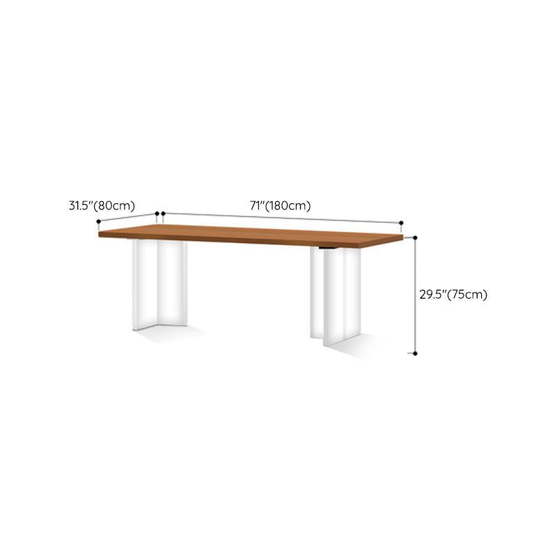 Modern Solid Wood Dining Table Natural Oak Rectangular Top with Double Pedestal Clearhalo 'Dining Tables & Seating' 'Dining Tables' 'dining_table' 'furn' 'furn_dining_table' 'Furniture' 'Kitchen & Dining Furniture' 7635741