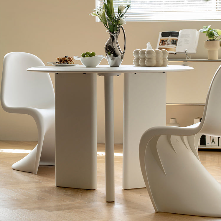 Tavolo da pranzo moderno in legno per 2 persone con piano rotondo bianco