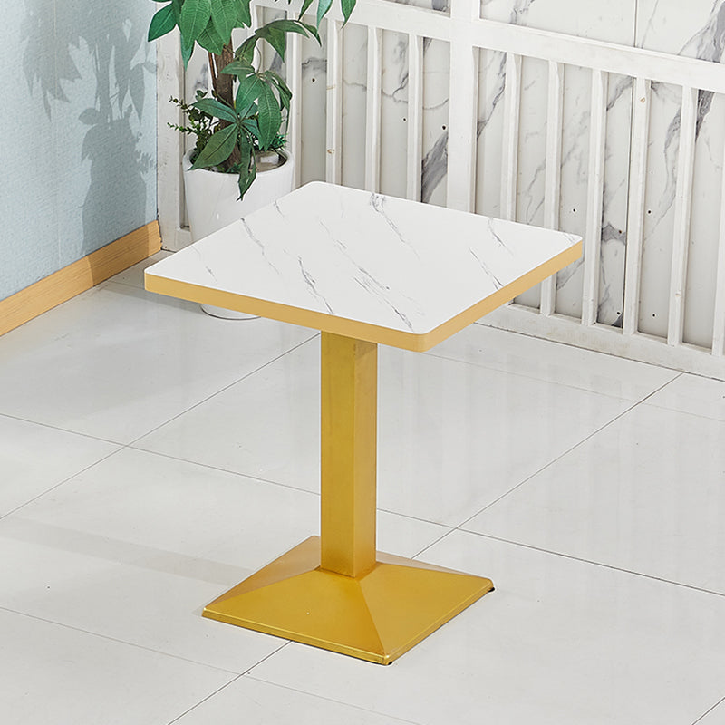 Wooden Dining Room Table for 2 Person with Metal Pedestal Base Square Beige Gold 23.6"L x 23.6"W x 29.5"H Clearhalo 'Dining Tables & Seating' 'Dining Tables' 'dining_table' 'furn' 'furn_dining_table' 'Furniture' 'Kitchen & Dining Furniture' 7635788