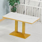 Wooden Dining Room Table for 2 Person with Metal Pedestal Base Rectangle Beige Gold 47.2"L x 23.6"W x 29.5"H Clearhalo 'Dining Tables & Seating' 'Dining Tables' 'dining_table' 'furn' 'furn_dining_table' 'Furniture' 'Kitchen & Dining Furniture' 7635799