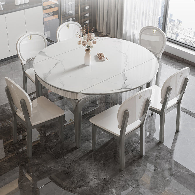 Modern Extendable Dining Table White Round Stone Tabletop for Home Clearhalo 'Dining Tables & Seating' 'Dining Tables' 'dining_table' 'furn' 'furn_dining_table' 'Furniture' 'Kitchen & Dining Furniture' 7635804