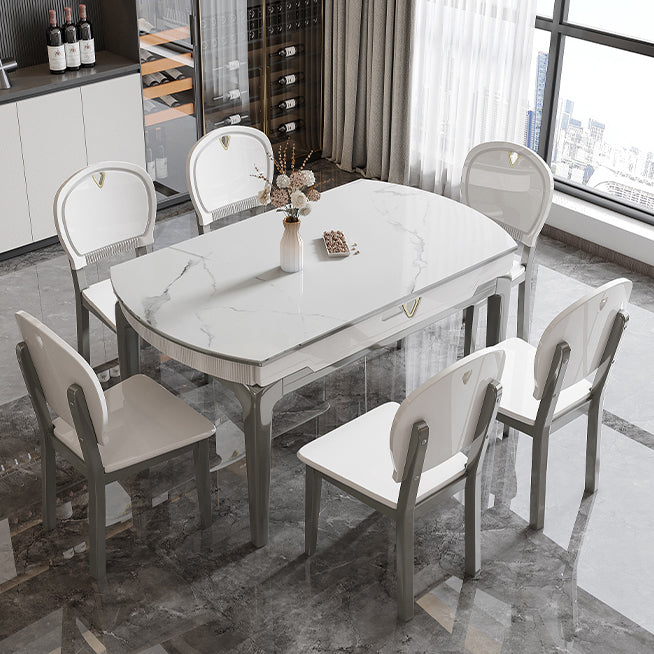 Modern Extendable Dining Table White Round Stone Tabletop for Home Clearhalo 'Dining Tables & Seating' 'Dining Tables' 'dining_table' 'furn' 'furn_dining_table' 'Furniture' 'Kitchen & Dining Furniture' 7635805