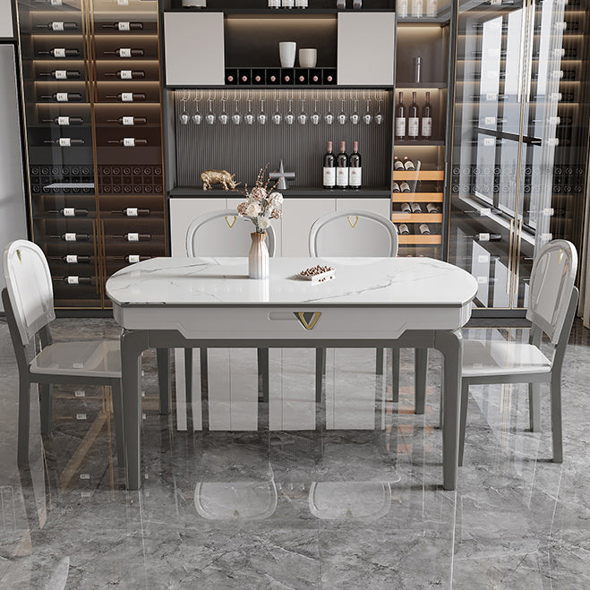 Modern Extendable Dining Table White Round Stone Tabletop for Home Clearhalo 'Dining Tables & Seating' 'Dining Tables' 'dining_table' 'furn' 'furn_dining_table' 'Furniture' 'Kitchen & Dining Furniture' 7635806