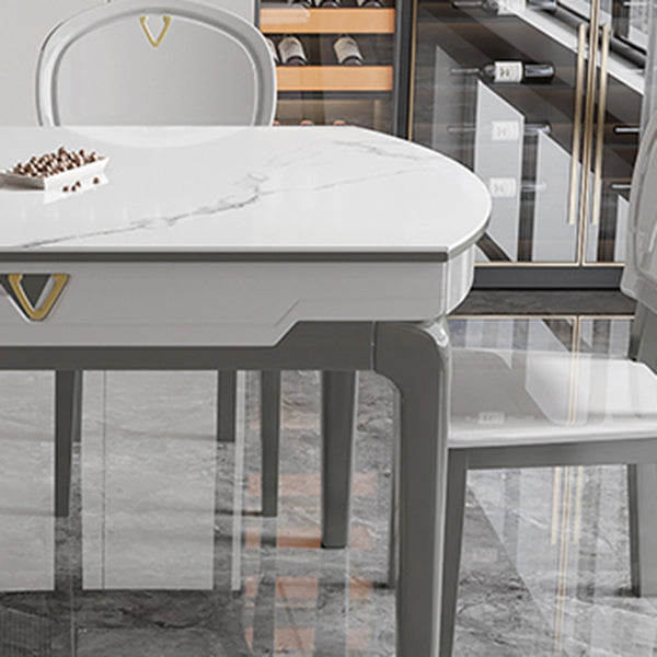 Modern Extendable Dining Table White Round Stone Tabletop for Home Clearhalo 'Dining Tables & Seating' 'Dining Tables' 'dining_table' 'furn' 'furn_dining_table' 'Furniture' 'Kitchen & Dining Furniture' 7635807