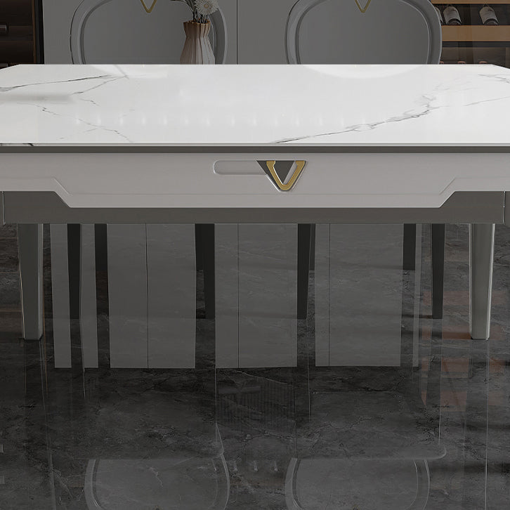 Modern Extendable Dining Table White Round Stone Tabletop for Home Clearhalo 'Dining Tables & Seating' 'Dining Tables' 'dining_table' 'furn' 'furn_dining_table' 'Furniture' 'Kitchen & Dining Furniture' 7635809
