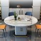Table à manger extensible moderne, plateau rond en pierre blanche avec rangement
