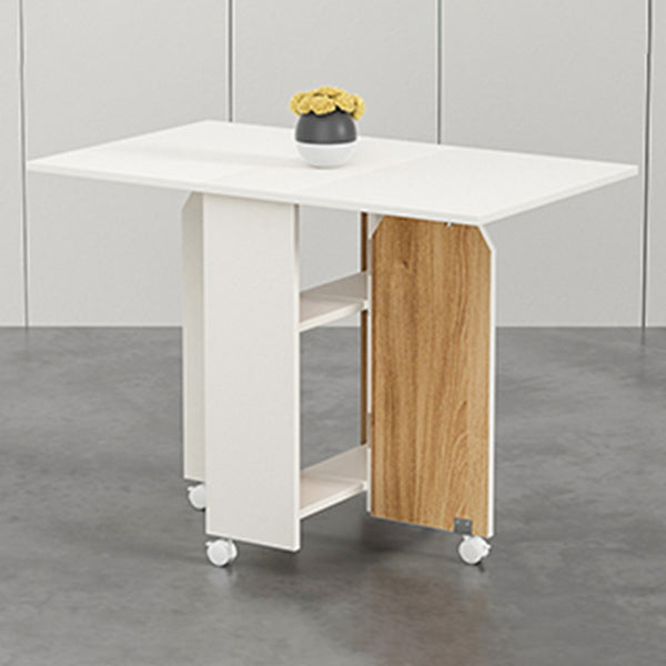 Modern Folding Dining Table Rectangle Wooden Tabletop with Storage White 39.4"L x 23.6"W x 28.7"H Without Chairs Clearhalo 'Dining Tables & Seating' 'Dining Tables' 'dining_table' 'furn' 'furn_dining_table' 'Furniture' 'Kitchen & Dining Furniture' 7635827