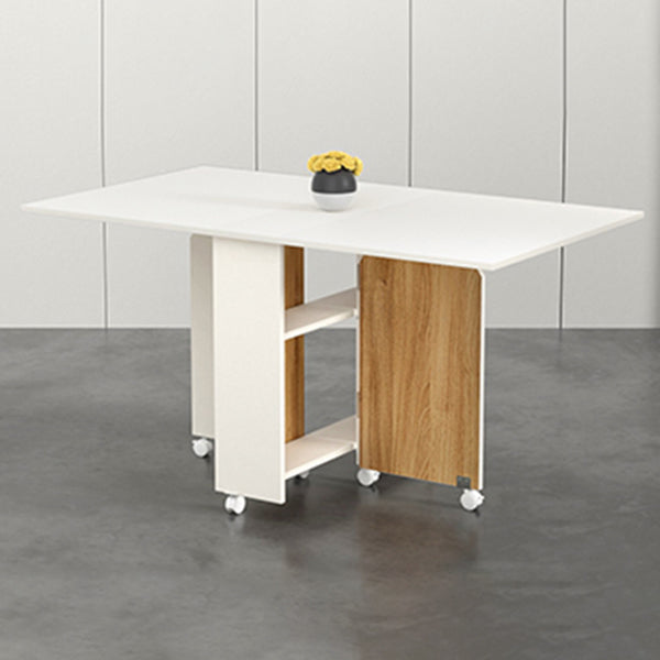 Modern Folding Dining Table Rectangle Wooden Tabletop with Storage White 55.1"L x 31.5"W x 28.7"H Without Chairs Clearhalo 'Dining Tables & Seating' 'Dining Tables' 'dining_table' 'furn' 'furn_dining_table' 'Furniture' 'Kitchen & Dining Furniture' 7635834