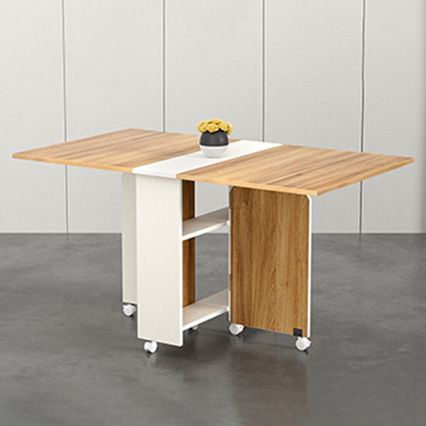 Modern Folding Dining Table Rectangle Wooden Tabletop with Storage Natural 55.1"L x 31.5"W x 28.7"H Without Chairs Clearhalo 'Dining Tables & Seating' 'Dining Tables' 'dining_table' 'furn' 'furn_dining_table' 'Furniture' 'Kitchen & Dining Furniture' 7635836