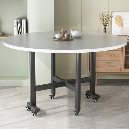Modern Foldable Dining Table Round Wood Tabletop with Metal Legs