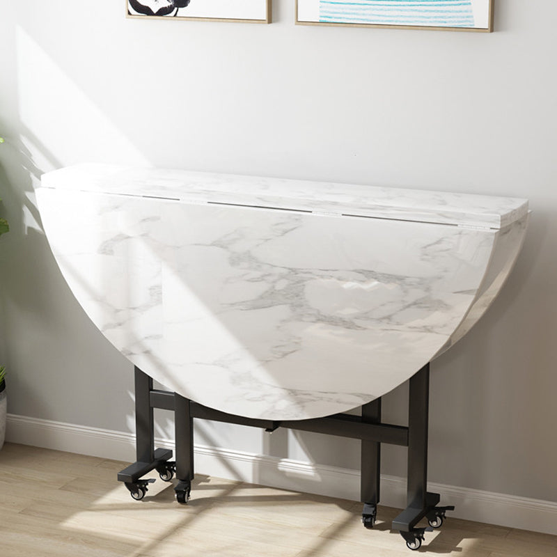 Modern Foldable Dining Table Round Wood Tabletop with Metal Legs