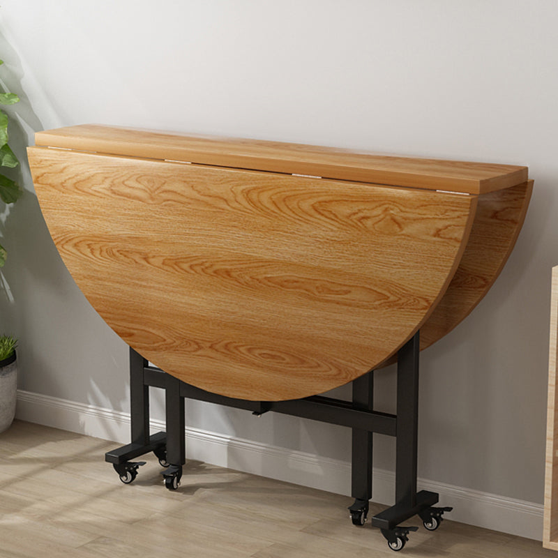Modern Foldable Dining Table Round Wood Tabletop with Metal Legs