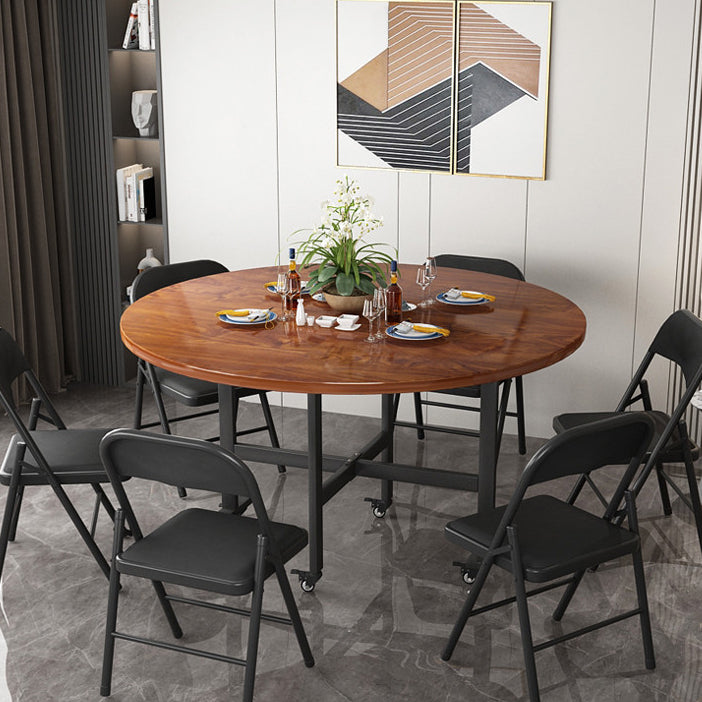 Modern Foldable Dining Table Round Wood Tabletop with Metal Legs