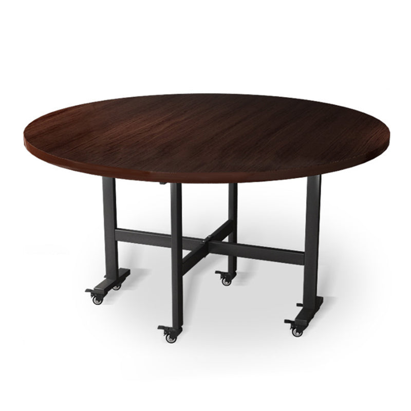 Modern Foldable Dining Table Round Wood Tabletop with Metal Legs