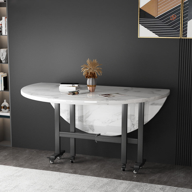 Modern Foldable Dining Table Round Wood Tabletop with Metal Legs