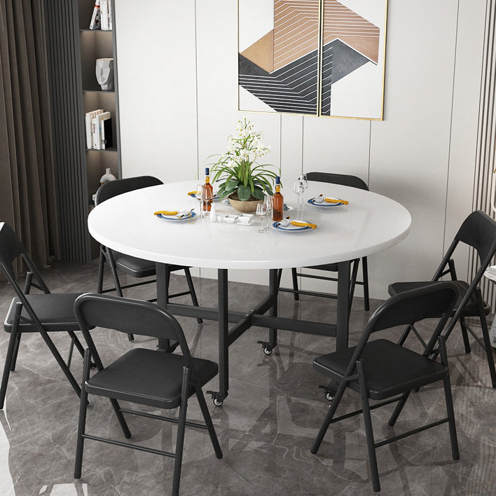 Modern Foldable Dining Table Round Wood Tabletop with Metal Legs