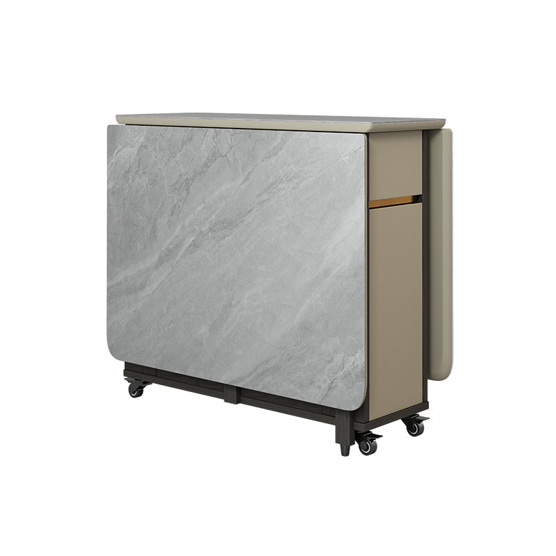 Modern Dining Table Foldable Rectangle Tabletop with Wood Base Stone Grey 55"L x 31"W x 29"H Clearhalo 'Dining Tables & Seating' 'Dining Tables' 'dining_table' 'furn' 'furn_dining_table' 'Furniture' 'Kitchen & Dining Furniture' 7635924