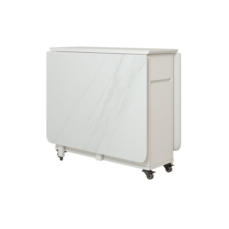 Modern Dining Table Foldable Rectangle Tabletop with Wood Base Stone White 55"L x 31"W x 29"H Clearhalo 'Dining Tables & Seating' 'Dining Tables' 'dining_table' 'furn' 'furn_dining_table' 'Furniture' 'Kitchen & Dining Furniture' 7635926