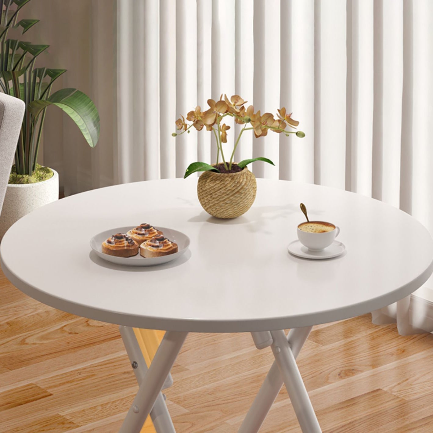 Table à manger pliante moderne, plateau en bois avec base en métal pour la maison