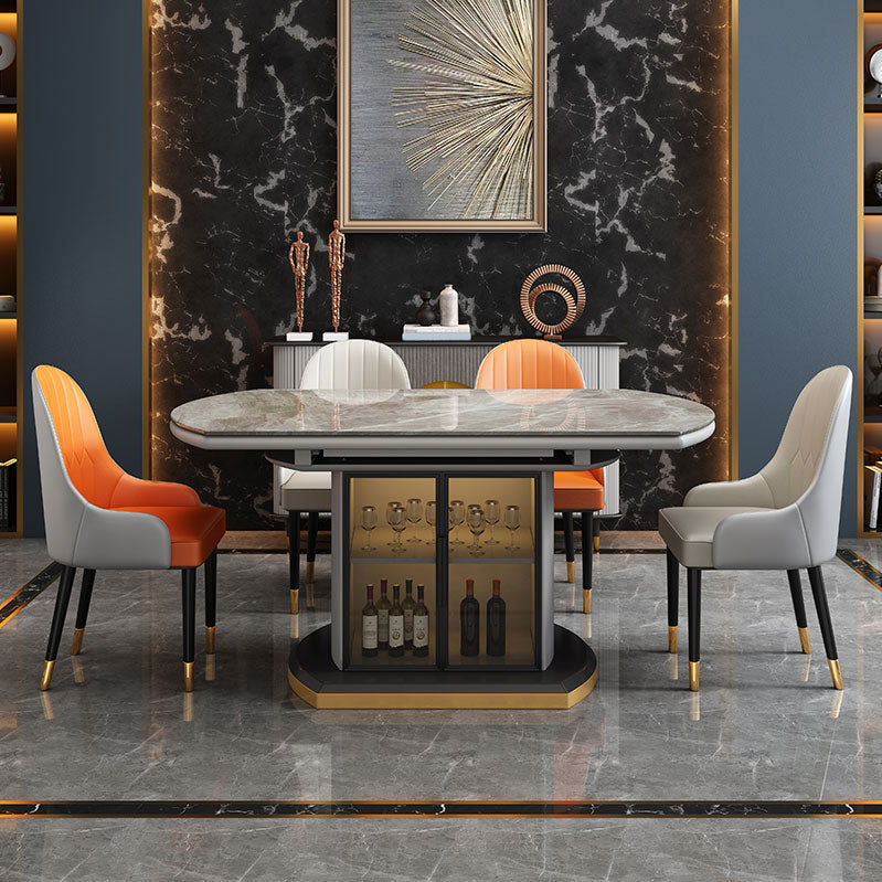 Modern Stone Top Dining Table Extendable for Small Spaces with Storage Clearhalo 'Dining Tables & Seating' 'Dining Tables' 'dining_table' 'furn' 'furn_dining_table' 'Furniture' 'Kitchen & Dining Furniture' 7635975