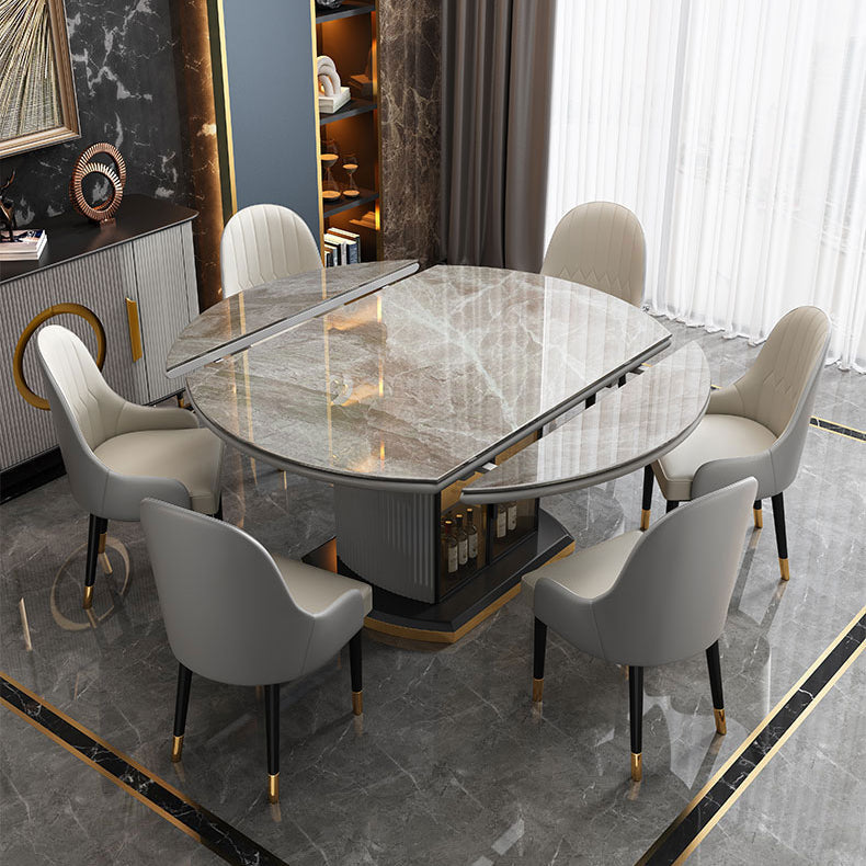 Modern Stone Top Dining Table Extendable for Small Spaces with Storage Clearhalo 'Dining Tables & Seating' 'Dining Tables' 'dining_table' 'furn' 'furn_dining_table' 'Furniture' 'Kitchen & Dining Furniture' 7635976