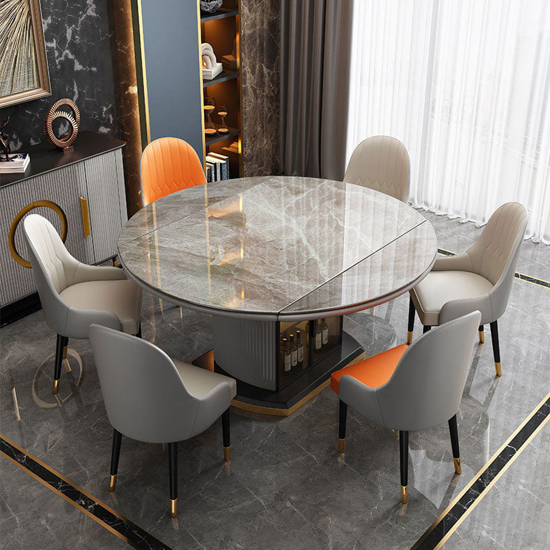 Modern Stone Top Dining Table Extendable for Small Spaces with Storage Clearhalo 'Dining Tables & Seating' 'Dining Tables' 'dining_table' 'furn' 'furn_dining_table' 'Furniture' 'Kitchen & Dining Furniture' 7635977