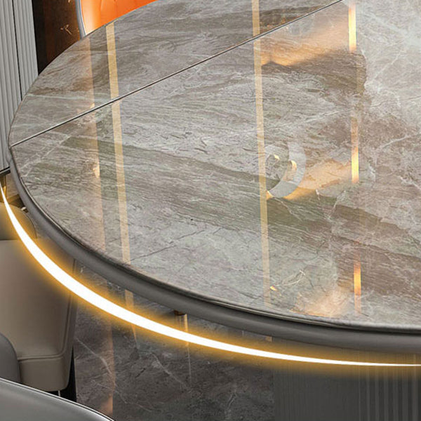 Modern Stone Top Dining Table Extendable for Small Spaces with Storage Clearhalo 'Dining Tables & Seating' 'Dining Tables' 'dining_table' 'furn' 'furn_dining_table' 'Furniture' 'Kitchen & Dining Furniture' 7635979