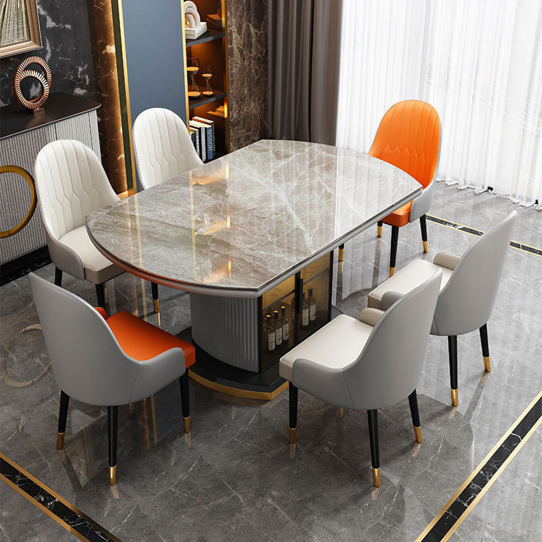 Modern Stone Top Dining Table Extendable for Small Spaces with Storage Clearhalo 'Dining Tables & Seating' 'Dining Tables' 'dining_table' 'furn' 'furn_dining_table' 'Furniture' 'Kitchen & Dining Furniture' 7635983