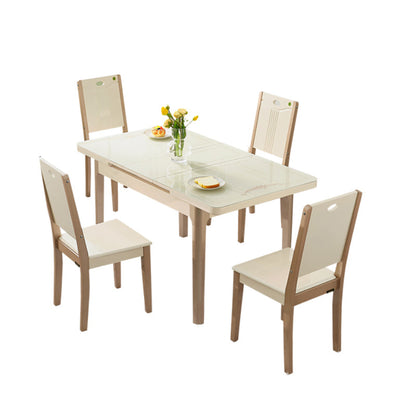 5/7 pezzi in vetro temperato Top 4 gambe in legno Set da pranzo per casa
