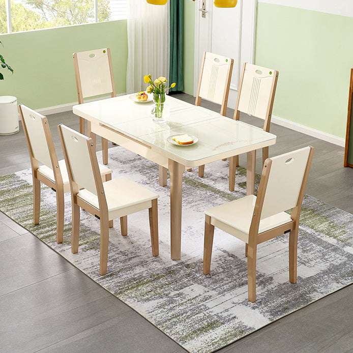 5/7 pezzi in vetro temperato Top 4 gambe in legno Set da pranzo per casa