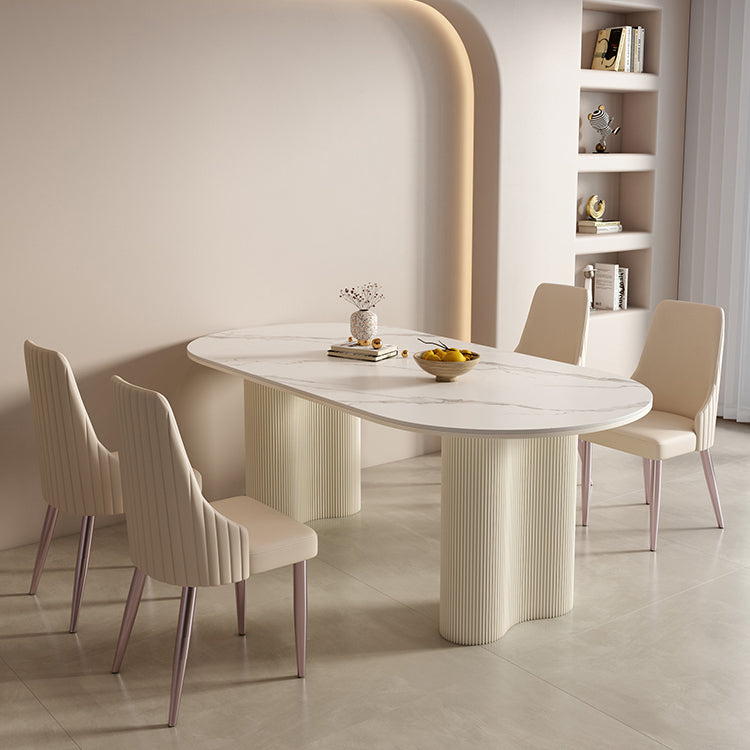 1/2/5/7 Stücke weiß oval gesinterte Stein -Ess -Ess -Set für Zuhause