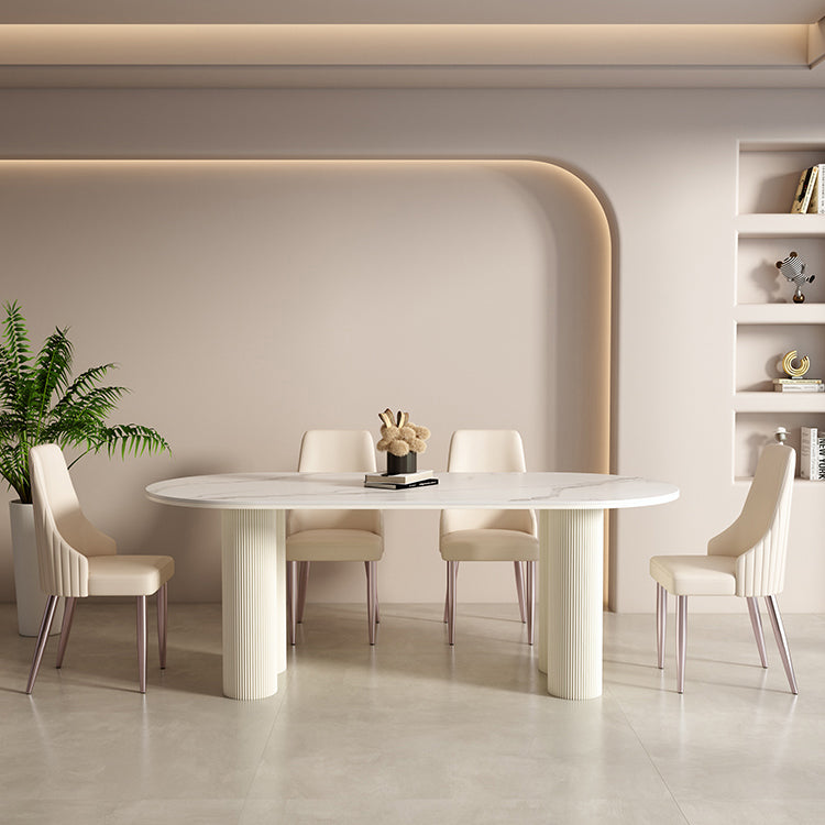 1/2/5/7 Stücke weiß oval gesinterte Stein -Ess -Ess -Set für Zuhause