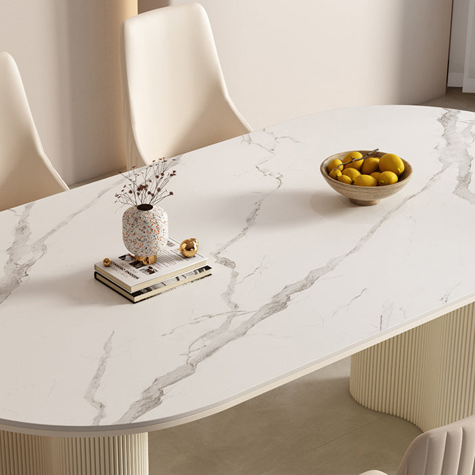 1/2/5/7 Stücke weiß oval gesinterte Stein -Ess -Ess -Set für Zuhause