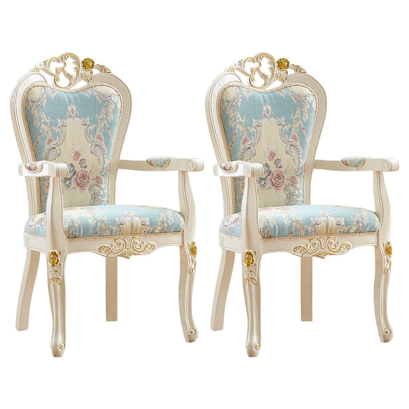 Indoor Dining Arm Chair Wood Frame Upholstered Dining Chair for Dining Room Blue-White 2 Piece Set Clearhalo 'Dining Chairs' 'Dining Tables & Seating' 'dining_chair' 'furn' 'furn_dining_chair' 'Furniture' 'Kitchen & Dining Furniture' 7636089