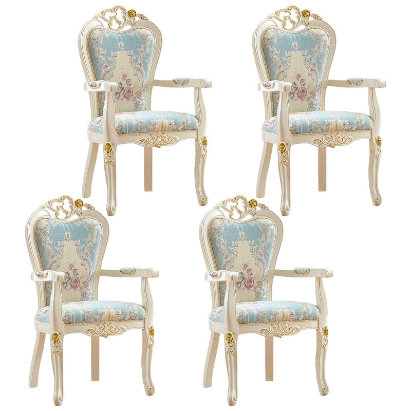 Indoor Dining Arm Chair Wood Frame Upholstered Dining Chair for Dining Room Blue-White 4 Piece Set Clearhalo 'Dining Chairs' 'Dining Tables & Seating' 'dining_chair' 'furn' 'furn_dining_chair' 'Furniture' 'Kitchen & Dining Furniture' 7636090