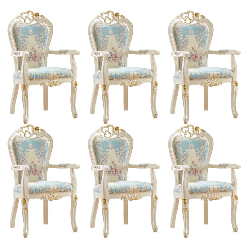 Indoor Dining Arm Chair Wood Frame Upholstered Dining Chair for Dining Room Blue-White 6 Piece Set Clearhalo 'Dining Chairs' 'Dining Tables & Seating' 'dining_chair' 'furn' 'furn_dining_chair' 'Furniture' 'Kitchen & Dining Furniture' 7636091