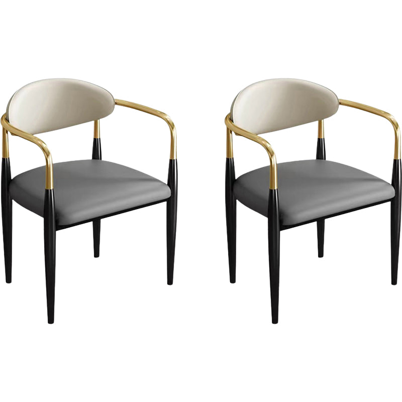Contemporary Faux Leather Arm Dining Chair for Home in Gold Finish