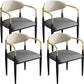 Contemporary Faux Leather Arm Dining Chair for Home in Gold Finish