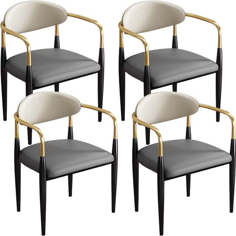 Contemporary Faux Leather Arm Dining Chair for Home in Gold Finish