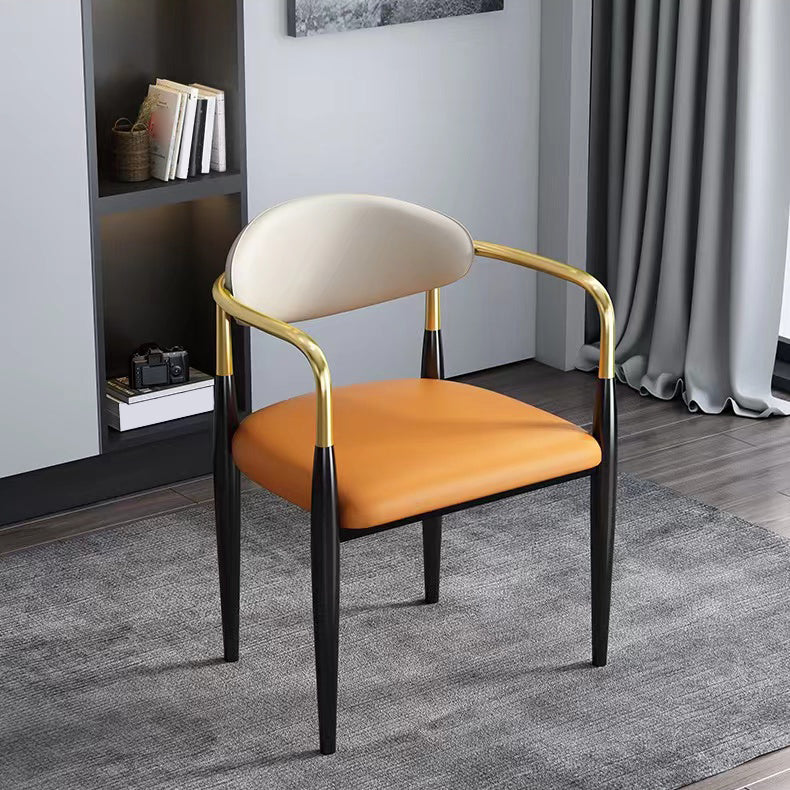 Contemporary Faux Leather Arm Dining Chair for Home in Gold Finish