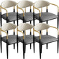 Contemporary Faux Leather Arm Dining Chair for Home in Gold Finish