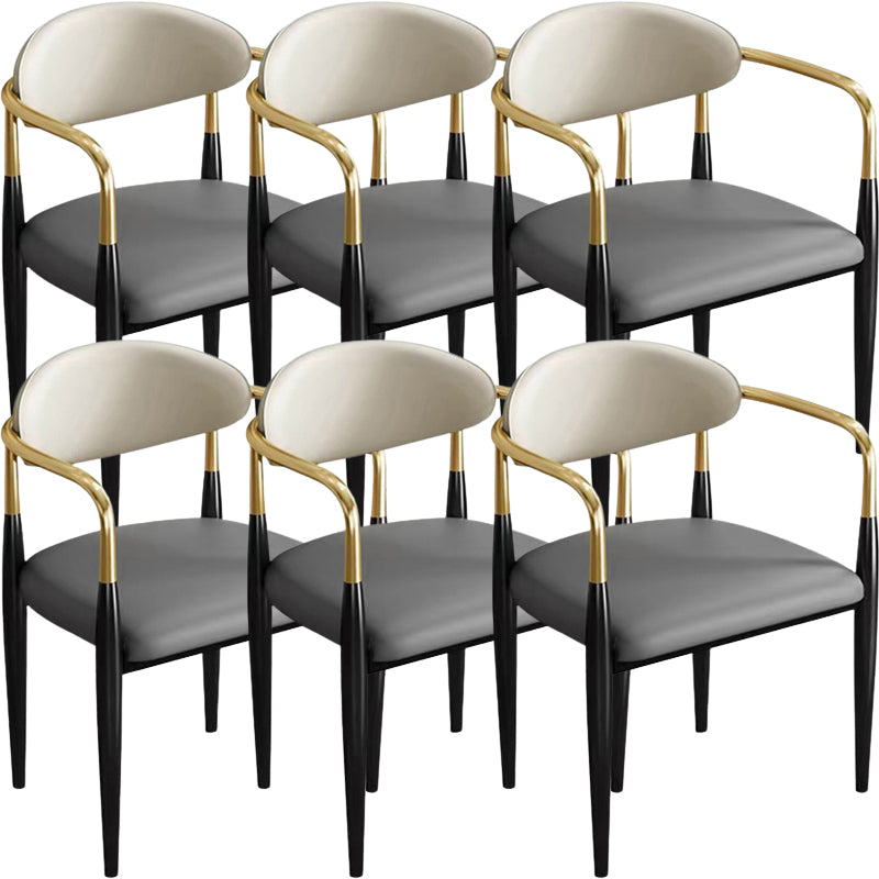 Contemporary Faux Leather Arm Dining Chair for Home in Gold Finish